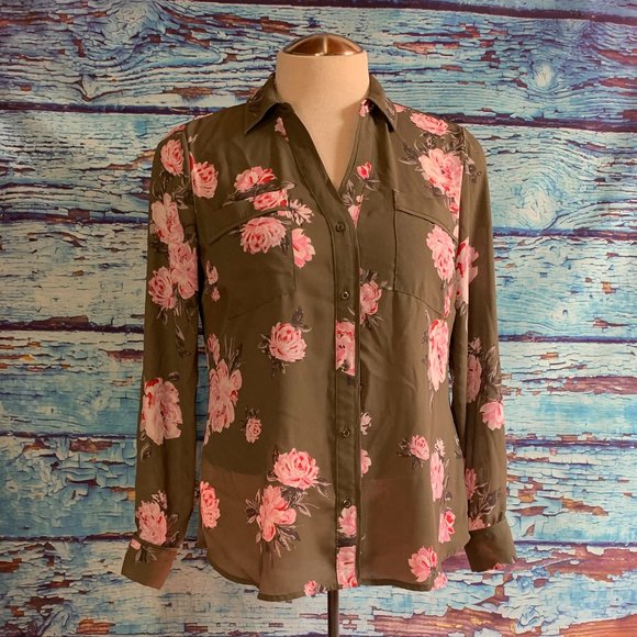 Candie's Long Sleeved Floral Button Up Blouse - Picture 1 of 6